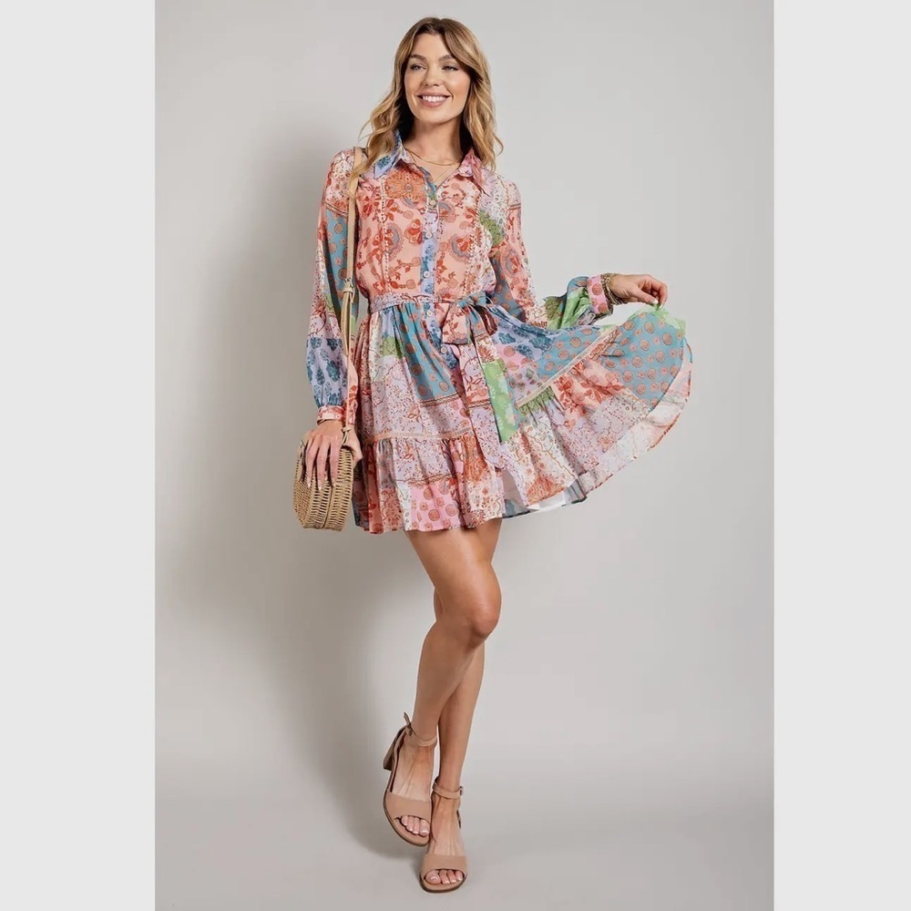 134 - Multicolor Floral Patchwork Dress